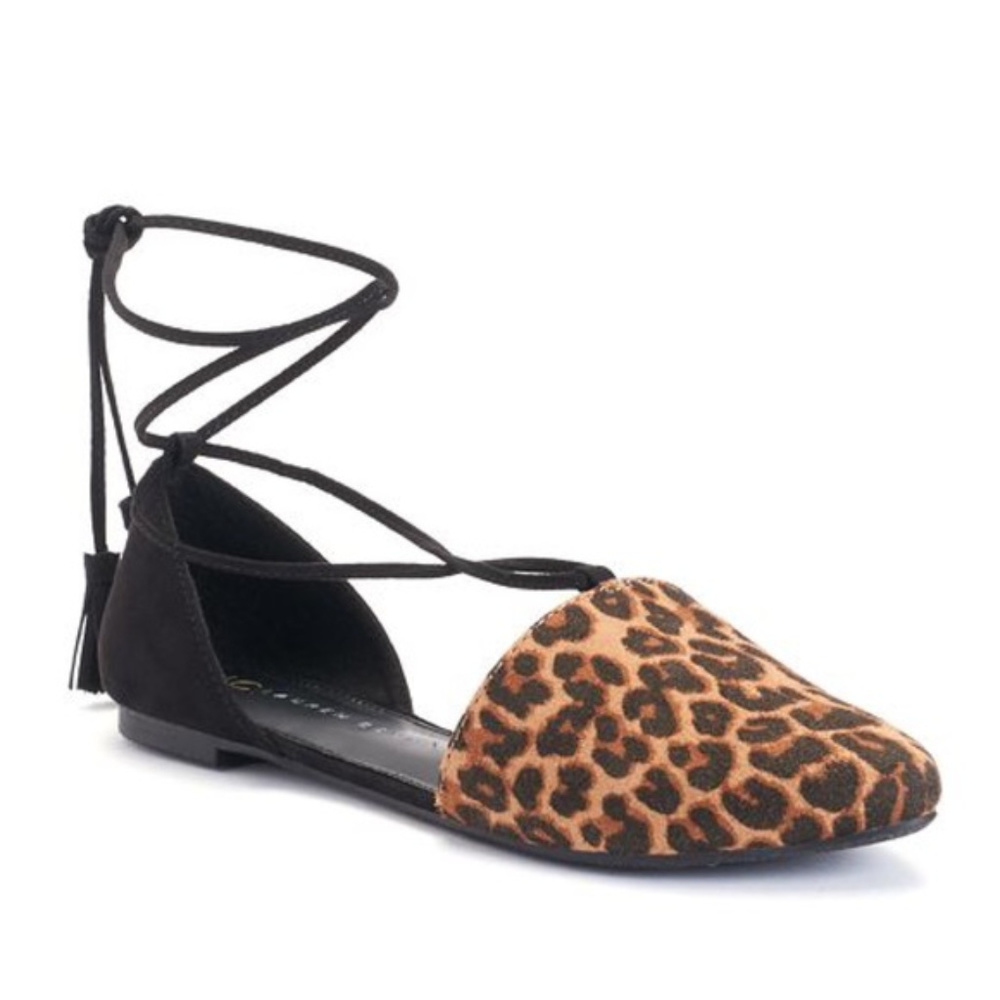 SOLD LC Lauren Conrad Flats Lace Up Leopard - Picture 2 of 8